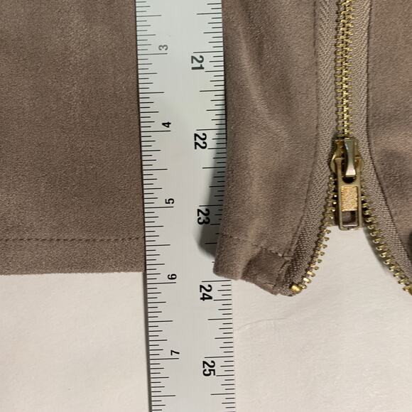 Umgee 1XL Soft Suede Moto Jacket in Mocha Asymmetrical Zip Fitted Draped Collar - Picture 7 of 9